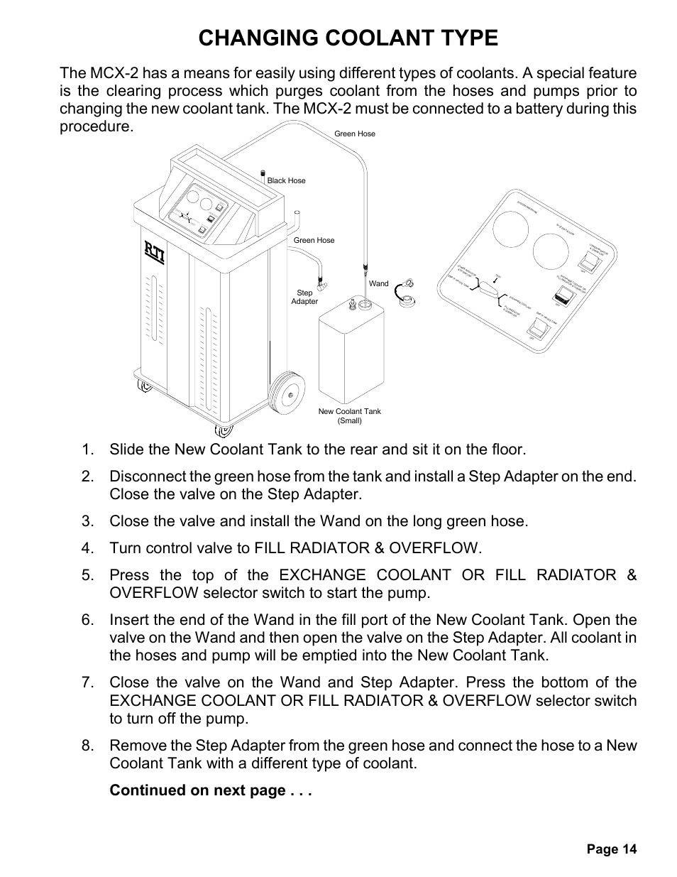 Changing coolant type, Page 14 | MAHLE RTI MCX-2 (Rev D) User Manual | Page 15 / 20