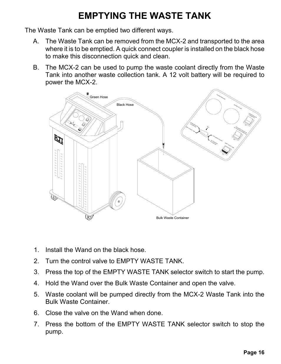Emptying the waste tank, Page 16 | MAHLE RTI MCX-2 (Rev D) User Manual | Page 17 / 20