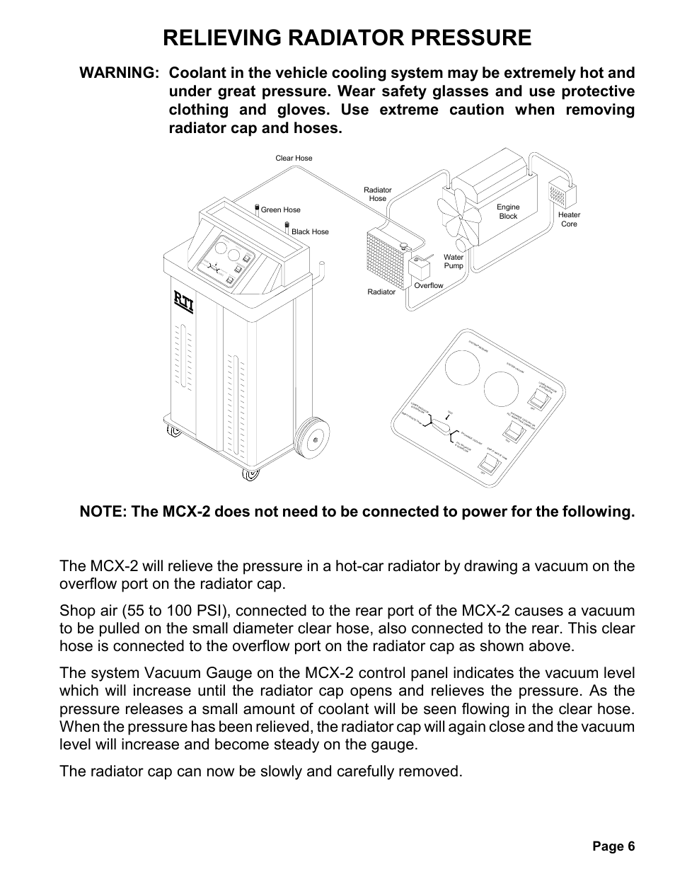 Relieving radiator pressure, Page 6 | MAHLE RTI MCX-2 (Rev D) User Manual | Page 7 / 20