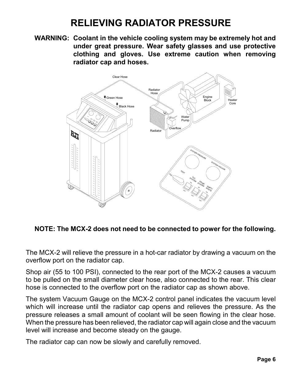 Relieving radiator pressure, Page 6 | MAHLE RTI MCX-2 User Manual | Page 7 / 18