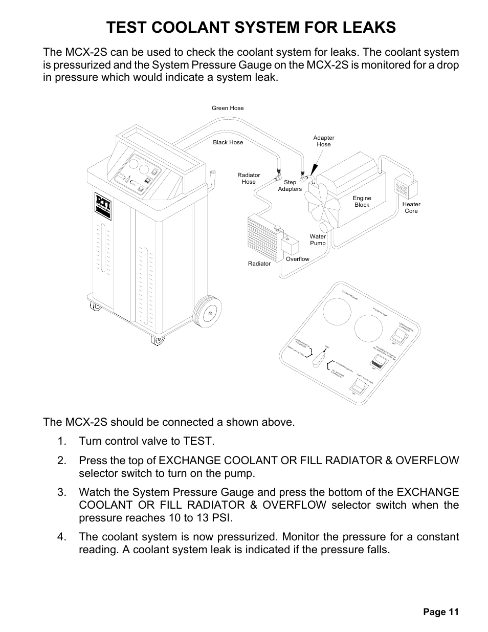 Test coolant system for leaks, Page 11 | MAHLE RTI MCX-2 (Rev F) User Manual | Page 12 / 20