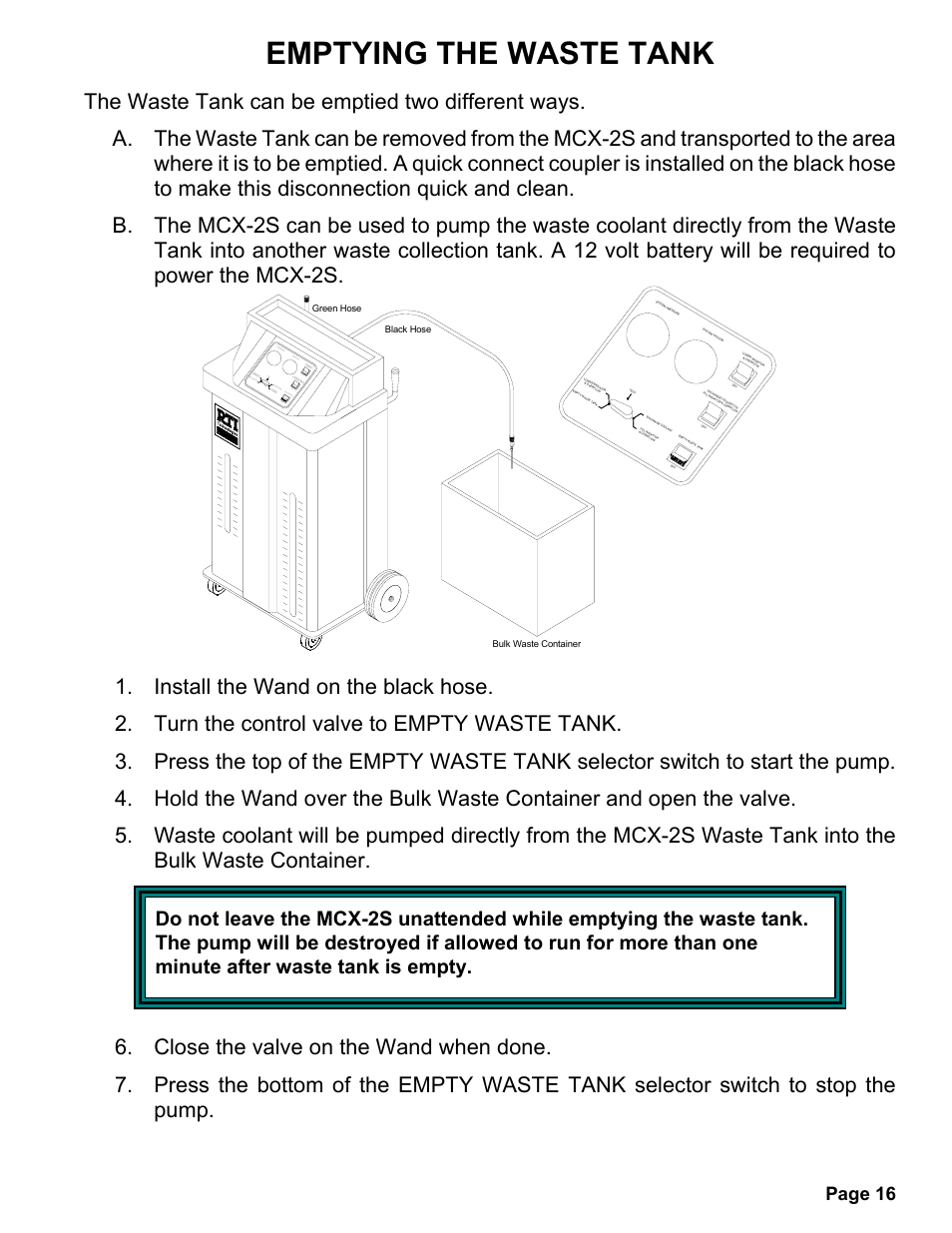 Emptying the waste tank, Page 16 | MAHLE RTI MCX-2 (Rev F) User Manual | Page 17 / 20