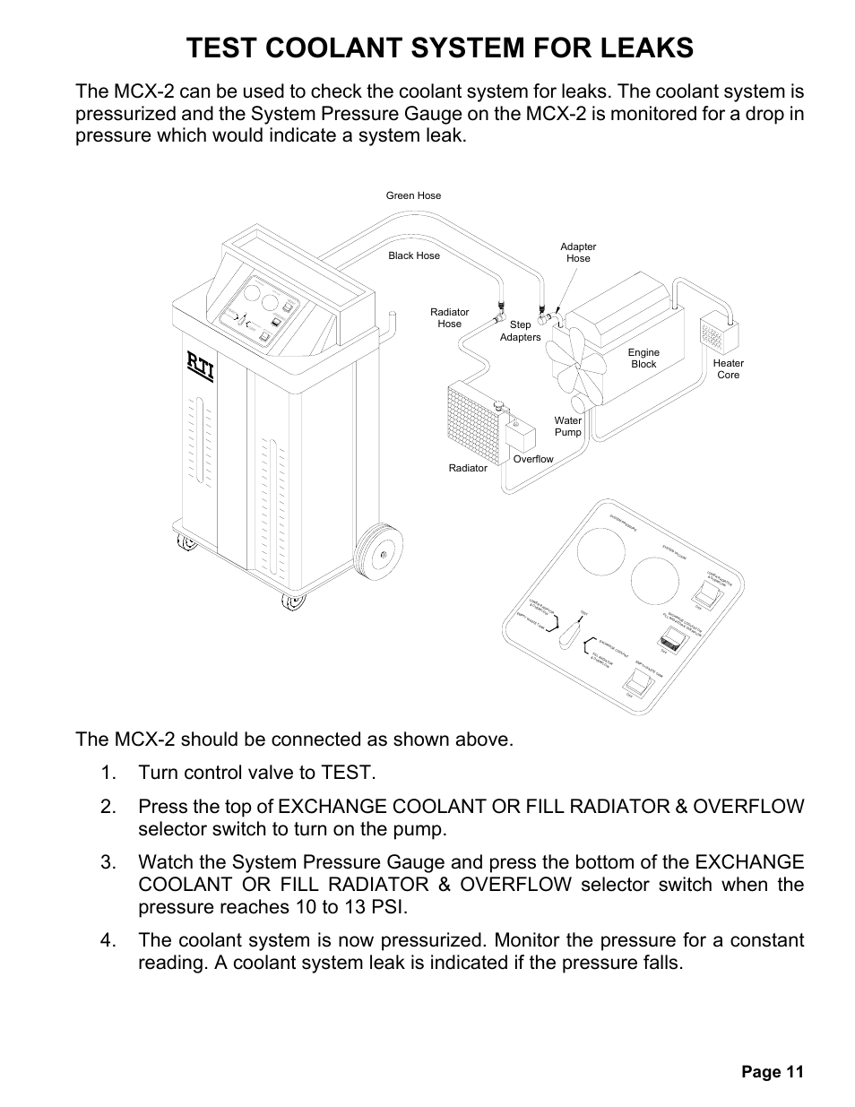 Test coolant system for leaks, Page 11 | MAHLE RTI MCX-2 (Rev F) User Manual | Page 12 / 21