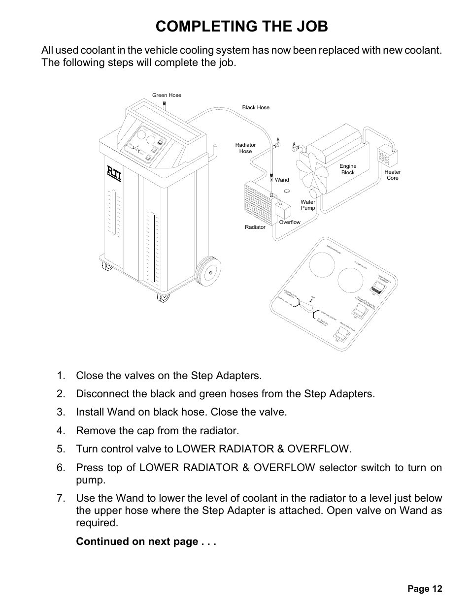 Completing the job, Page 12, O ver flo w low er ra dia tor | MAHLE RTI MCX-2 (Rev F) User Manual | Page 13 / 21
