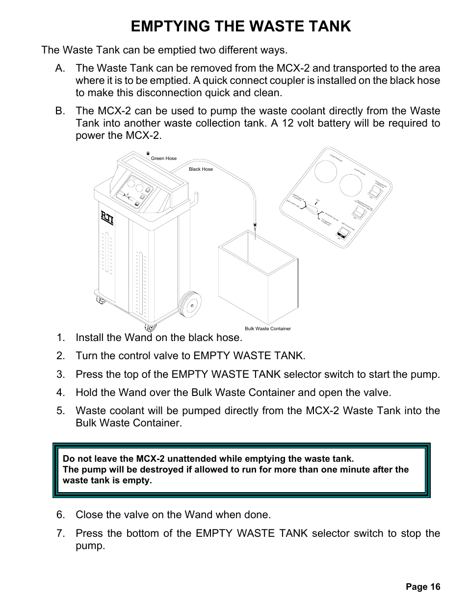 Emptying the waste tank | MAHLE RTI MCX-2 (Rev F) User Manual | Page 17 / 21