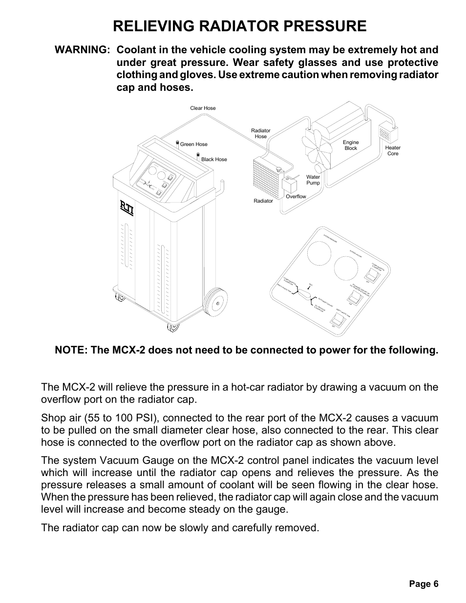 Relieving radiator pressure, Page 6 | MAHLE RTI MCX-2 (Rev F) User Manual | Page 7 / 21