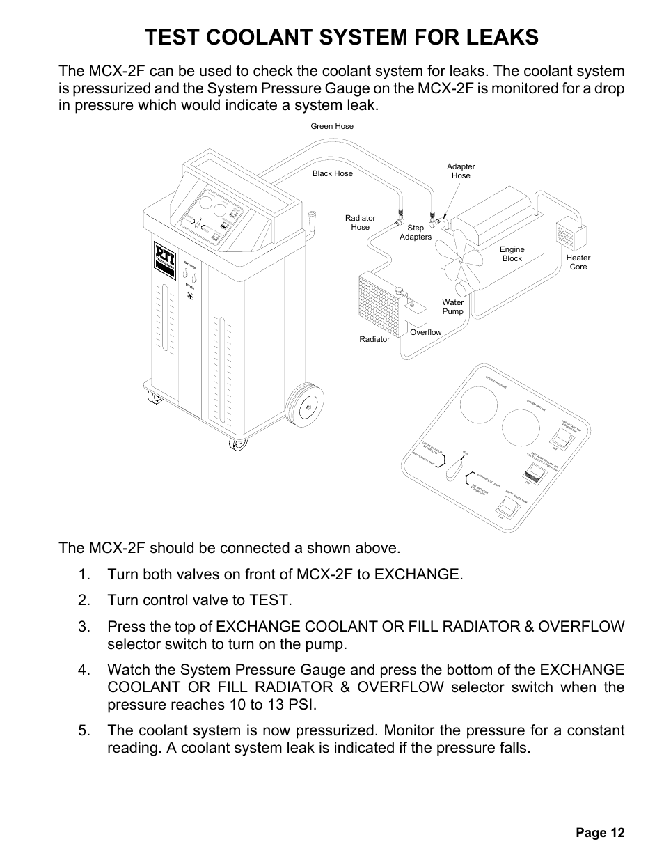 Test coolant system for leaks, Page 12 | MAHLE RTI MCX-2F (Rev C) User Manual | Page 13 / 21