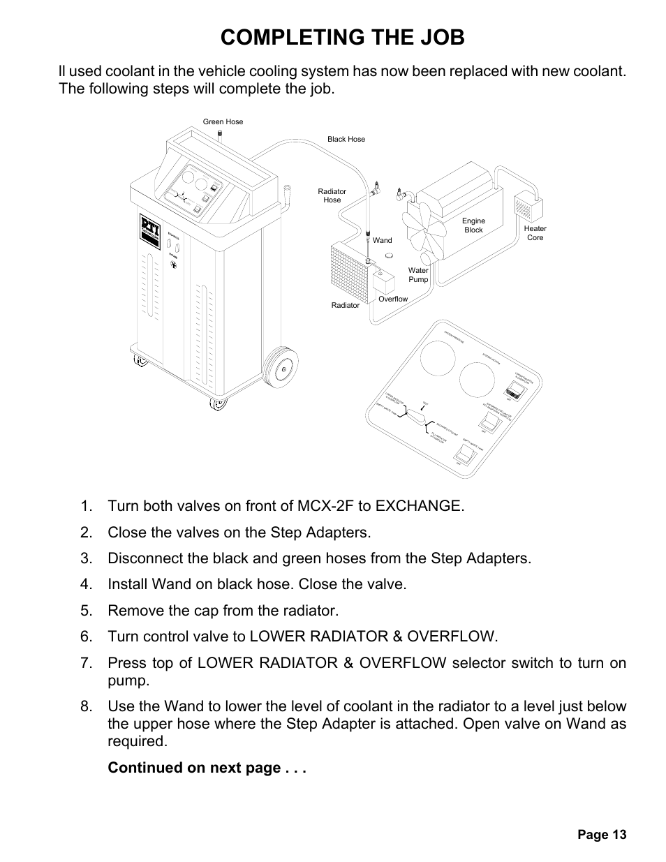 Completing the job, Page 13, O ver flo w low er r adia to r | MAHLE RTI MCX-2F (Rev C) User Manual | Page 14 / 21