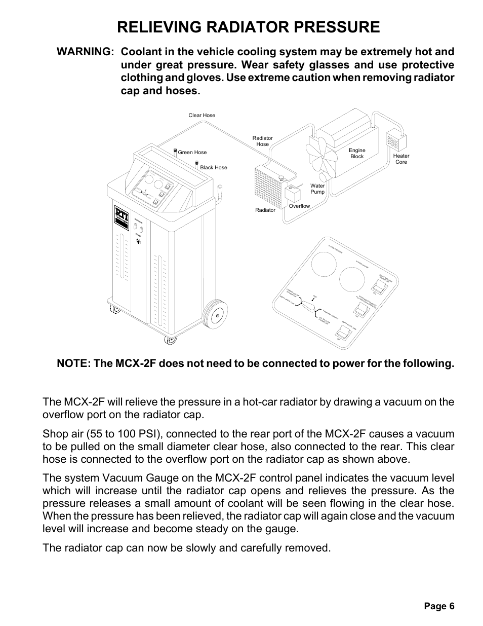 Relieving radiator pressure, Page 6 | MAHLE RTI MCX-2F (Rev C) User Manual | Page 7 / 21