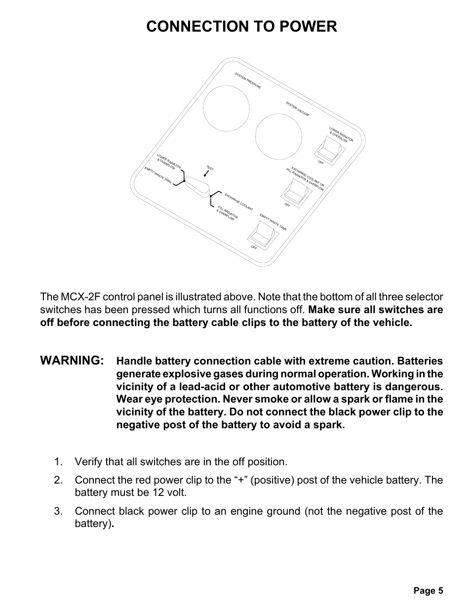 Connection to power, Warning, Page 5 | MAHLE RTI MCX-2F (Rev D) User Manual | Page 6 / 21