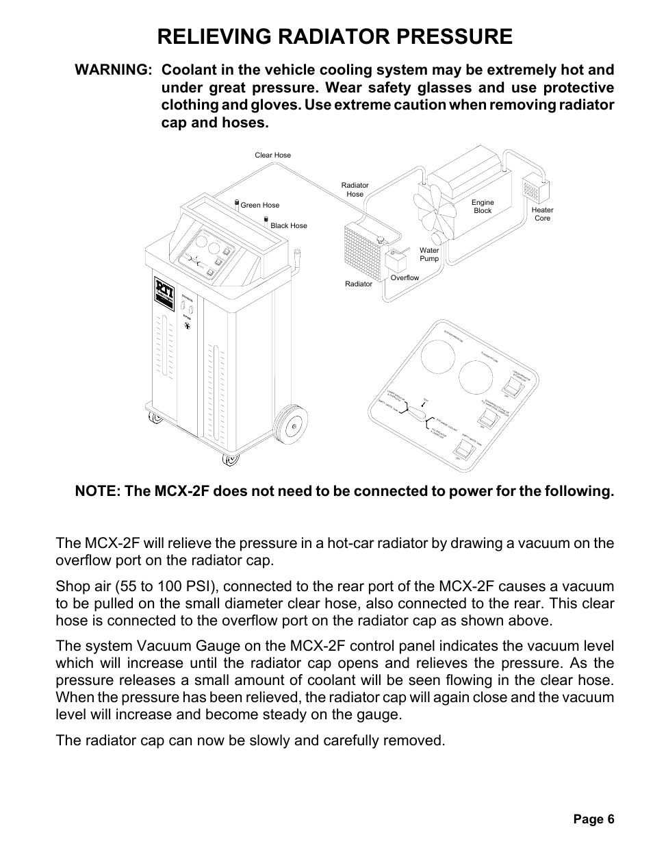 Relieving radiator pressure, Page 6 | MAHLE RTI MCX-2F (Rev D) User Manual | Page 7 / 21