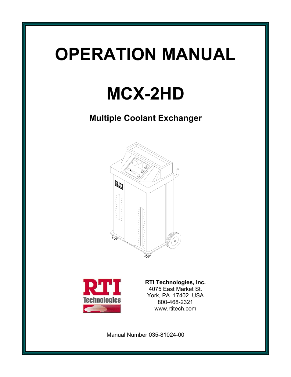 MAHLE RTI MCX-2HD User Manual | 20 pages