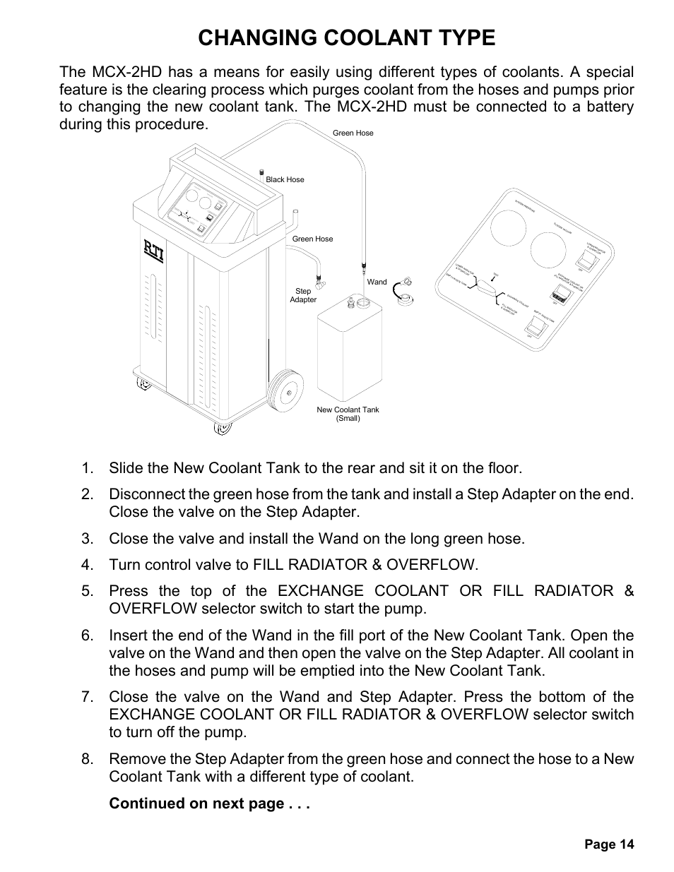 Changing coolant type, Page 14 | MAHLE RTI MCX-2HD User Manual | Page 15 / 20