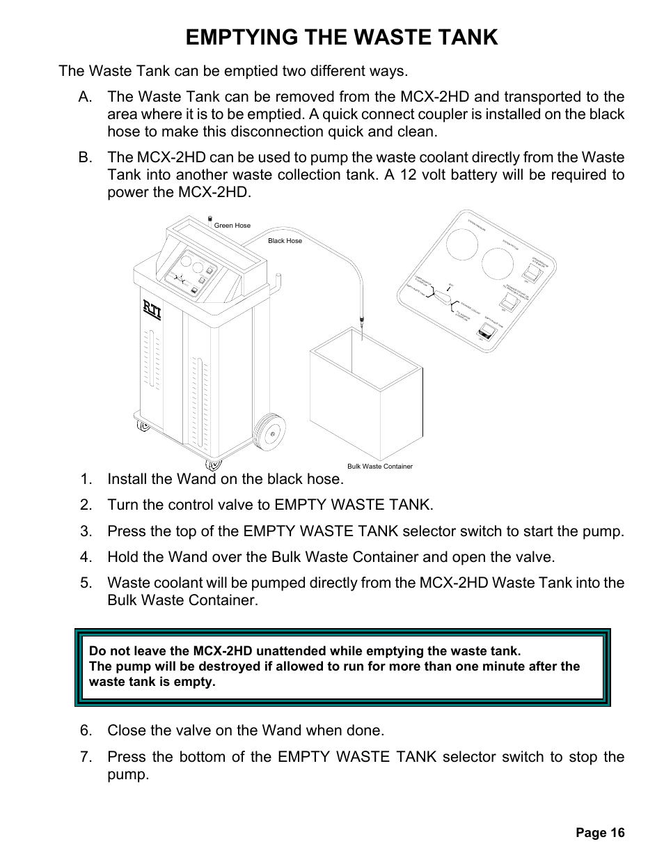 Emptying the waste tank | MAHLE RTI MCX-2HD User Manual | Page 17 / 20