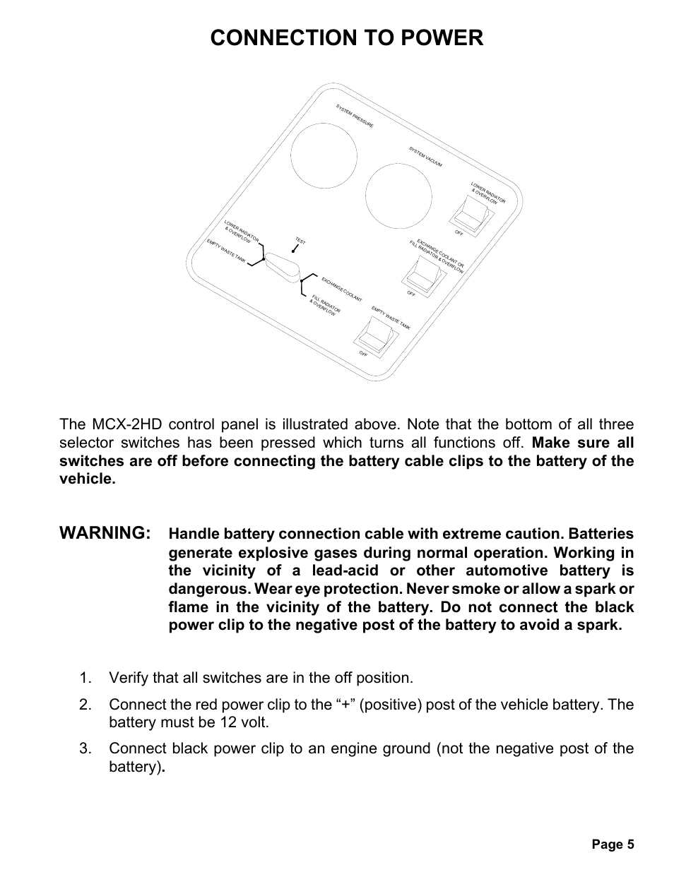 Connection to power, Warning, Page 5 | MAHLE RTI MCX-2HD User Manual | Page 6 / 20