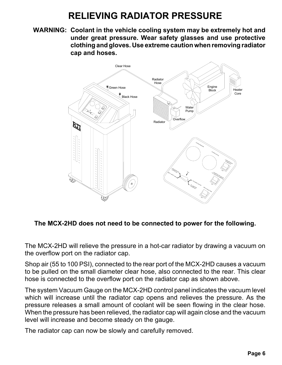 Relieving radiator pressure, Page 6 | MAHLE RTI MCX-2HD User Manual | Page 7 / 20