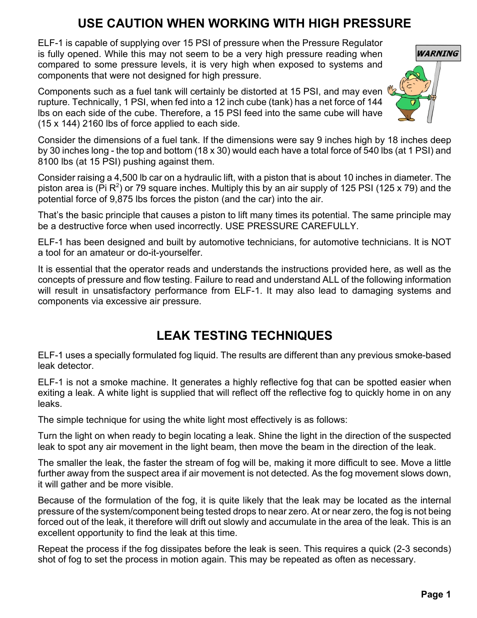 Use caution when working with high pressure, Leak testing techniques | MAHLE RTI ELF-1 User Manual | Page 4 / 14