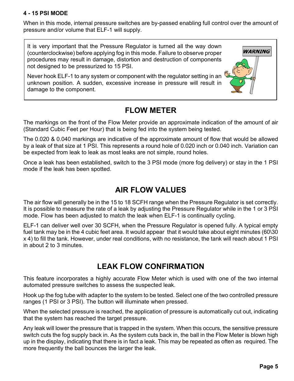 Flow meter, Air flow values, Leak flow confirmation | MAHLE RTI ELF-1 User Manual | Page 8 / 14