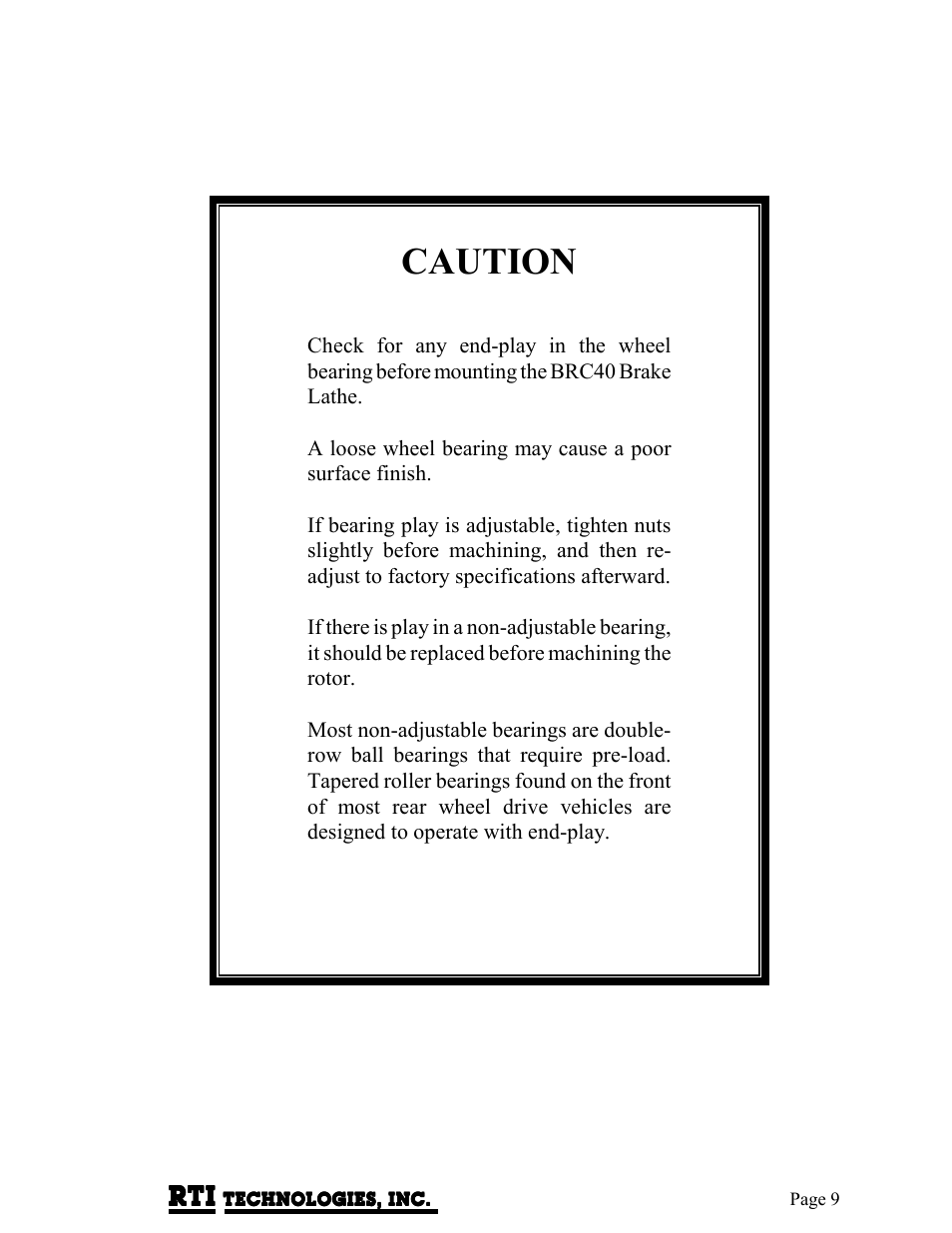 Caution | MAHLE RTI BRC40 User Manual | Page 10 / 19