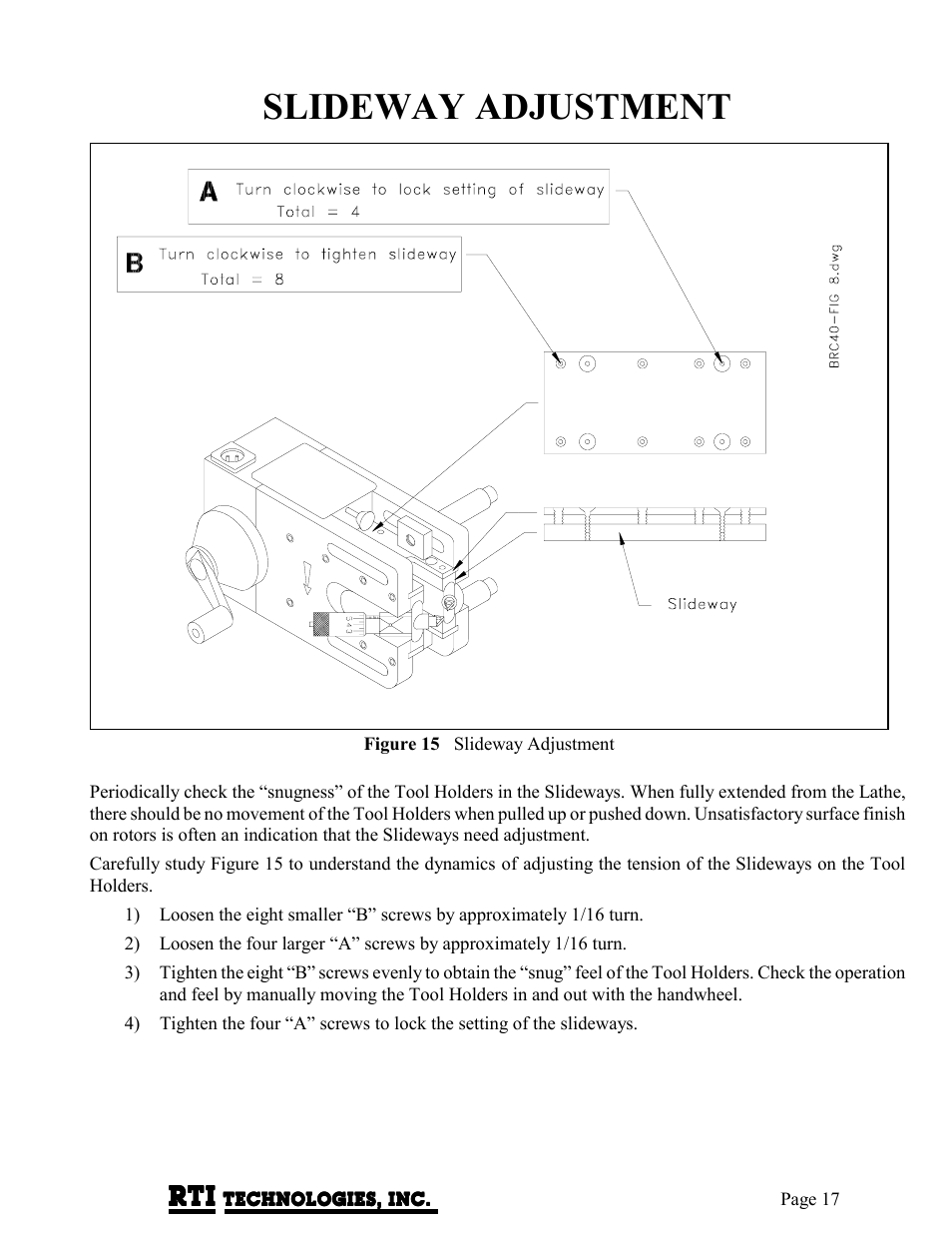 Slideway adjustment | MAHLE RTI BRC40 User Manual | Page 18 / 19
