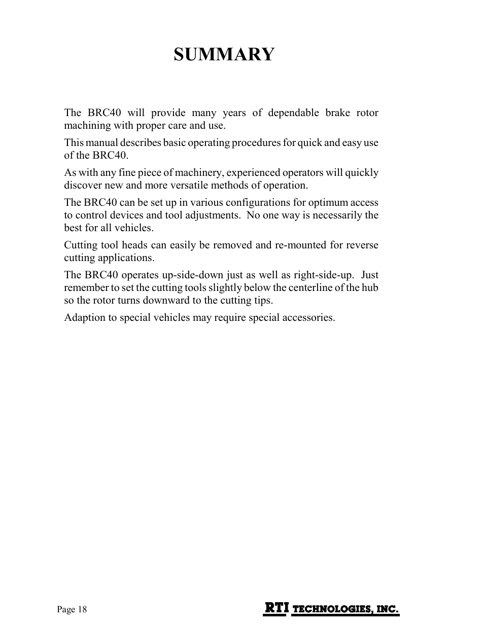 Summary | MAHLE RTI BRC40 User Manual | Page 19 / 19