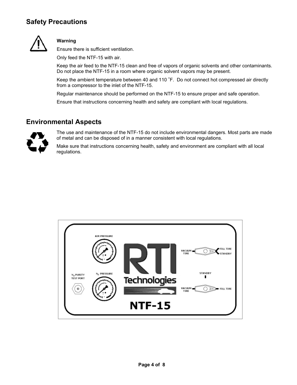 Safety precautions, Environmental aspects | MAHLE RTI NTF-15 User Manual | Page 6 / 10