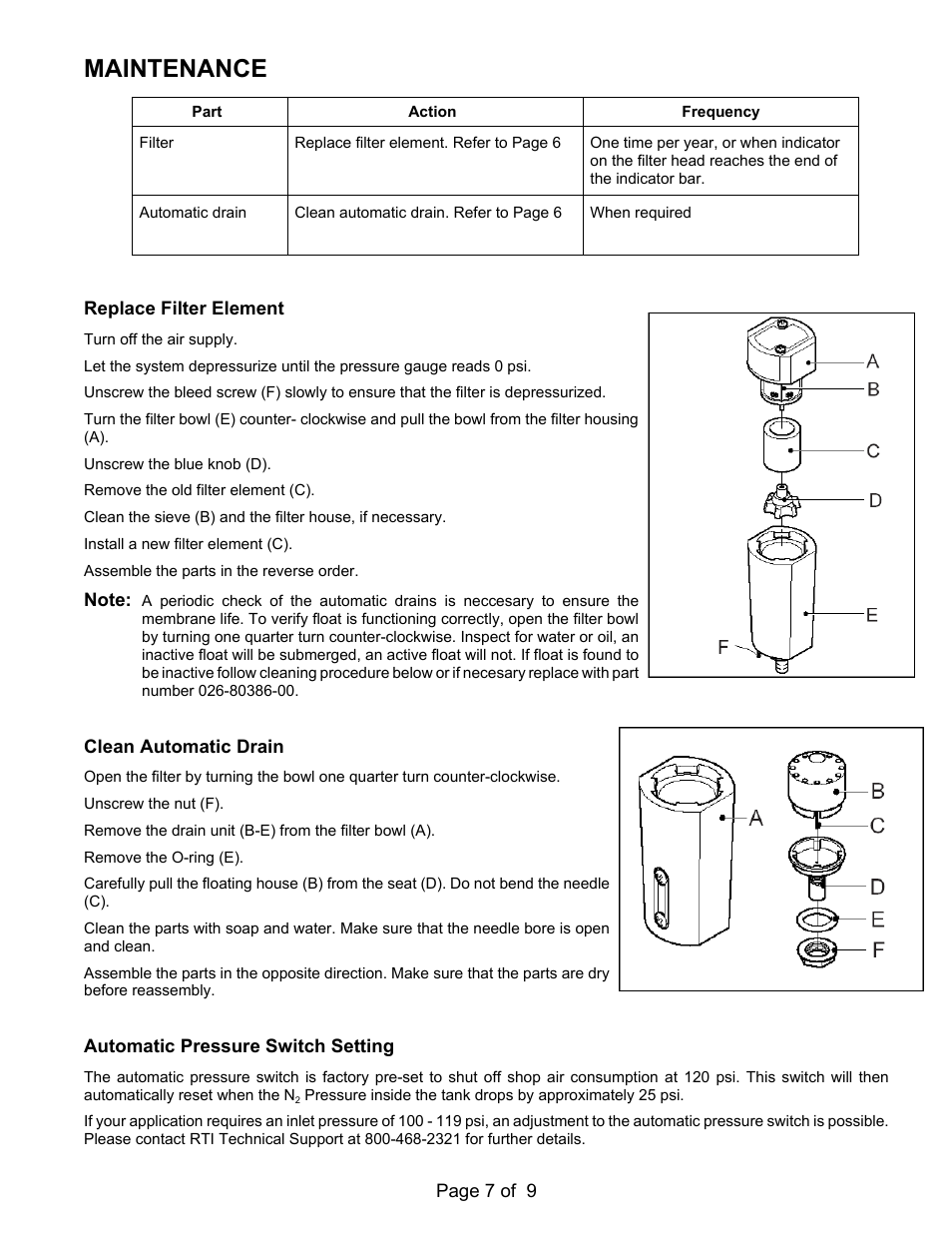 Maintenance | MAHLE RTI NTF-15 User Manual | Page 9 / 11