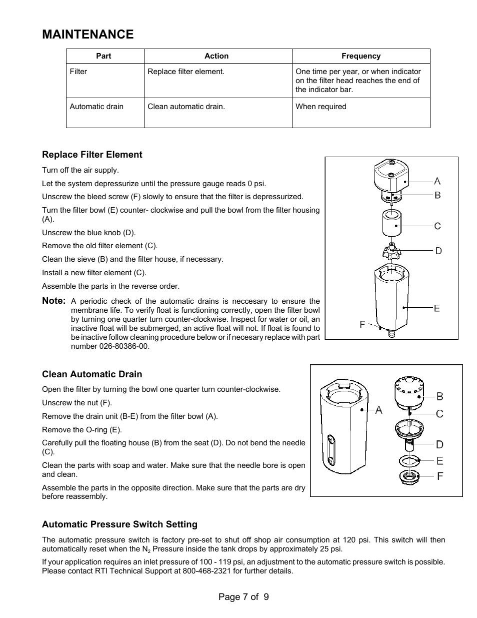Maintenance | MAHLE RTI NTF-15H User Manual | Page 9 / 11