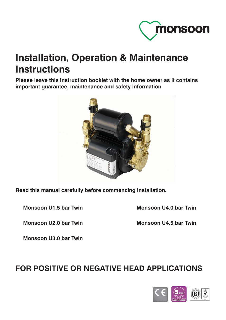 Stuart Turner Monsoon U1.5 bar Twin User Manual | 28 pages