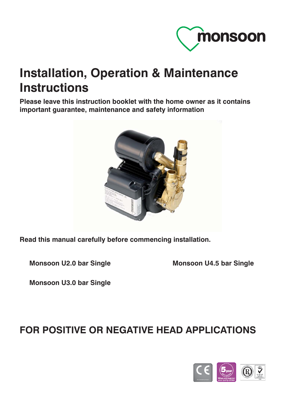 Stuart Turner Monsoon U2.0 bar Single User Manual | 28 pages