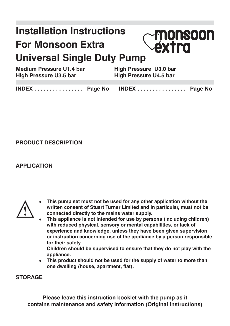 Stuart Turner Monsoon Extra U3.0 bar Single User Manual | 24 pages