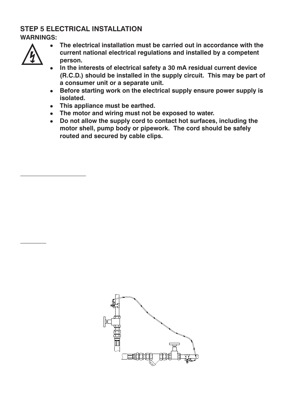 Step 5 electrical installation, Electrical connection, Earthing | Stuart Turner Monsoon Extra U3.0 bar Single User Manual | Page 12 / 24