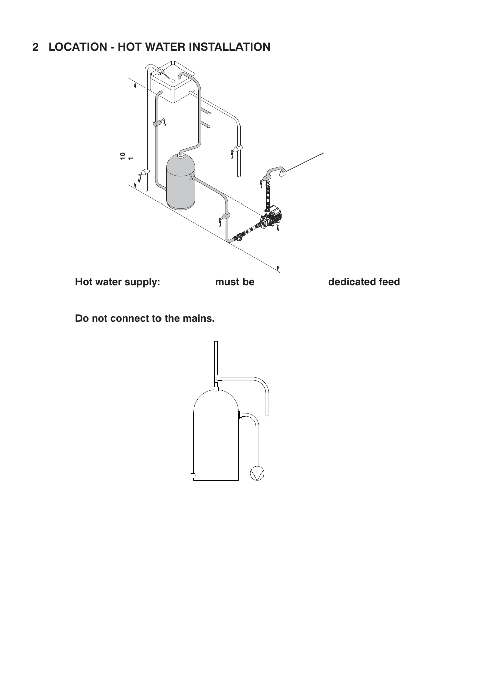 2 location - hot water installation | Stuart Turner Monsoon Extra S1.4 bar Single User Manual | Page 7 / 16