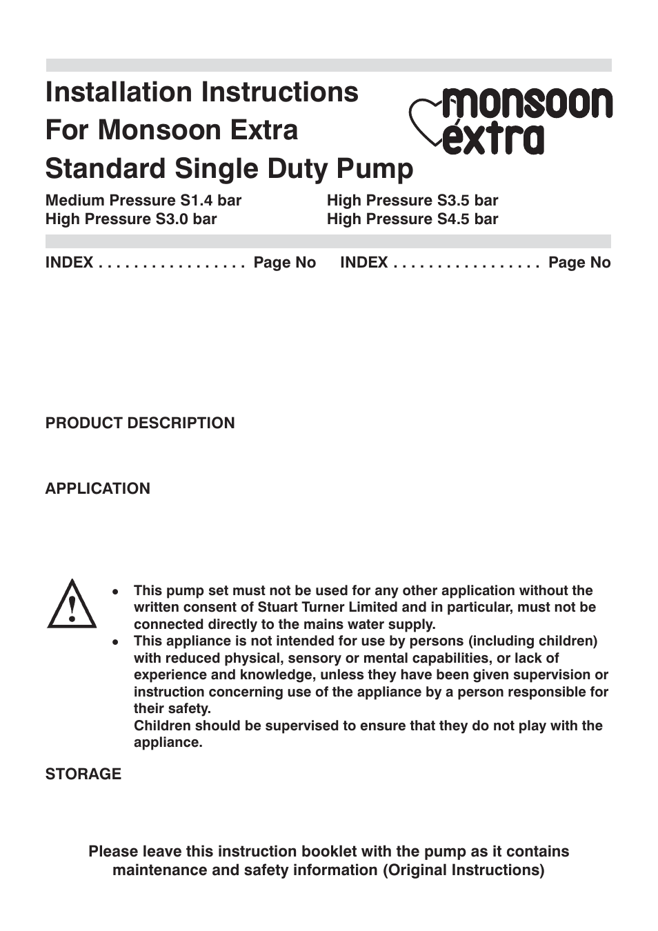 Stuart Turner Monsoon Extra S3.0 bar Single User Manual | 20 pages