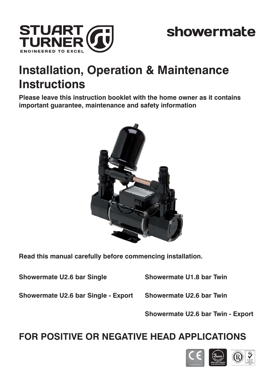 Stuart Turner Showermate U1.8 bar Twin User Manual | 28 pages