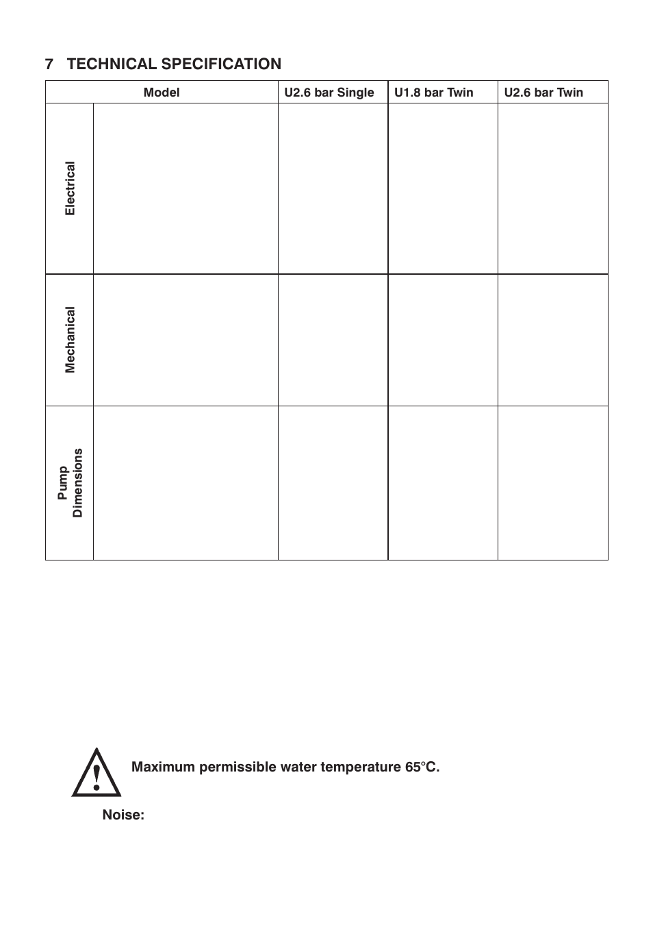 7 technical specification, Mechanical, Pump dimensions | Stuart Turner Showermate U1.8 bar Twin User Manual | Page 20 / 28