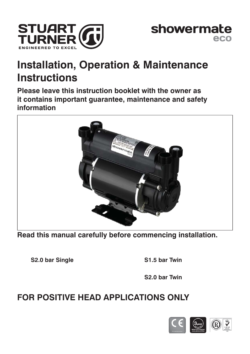 Stuart Turner Showermate eco S2.0 bar Twin User Manual | 20 pages