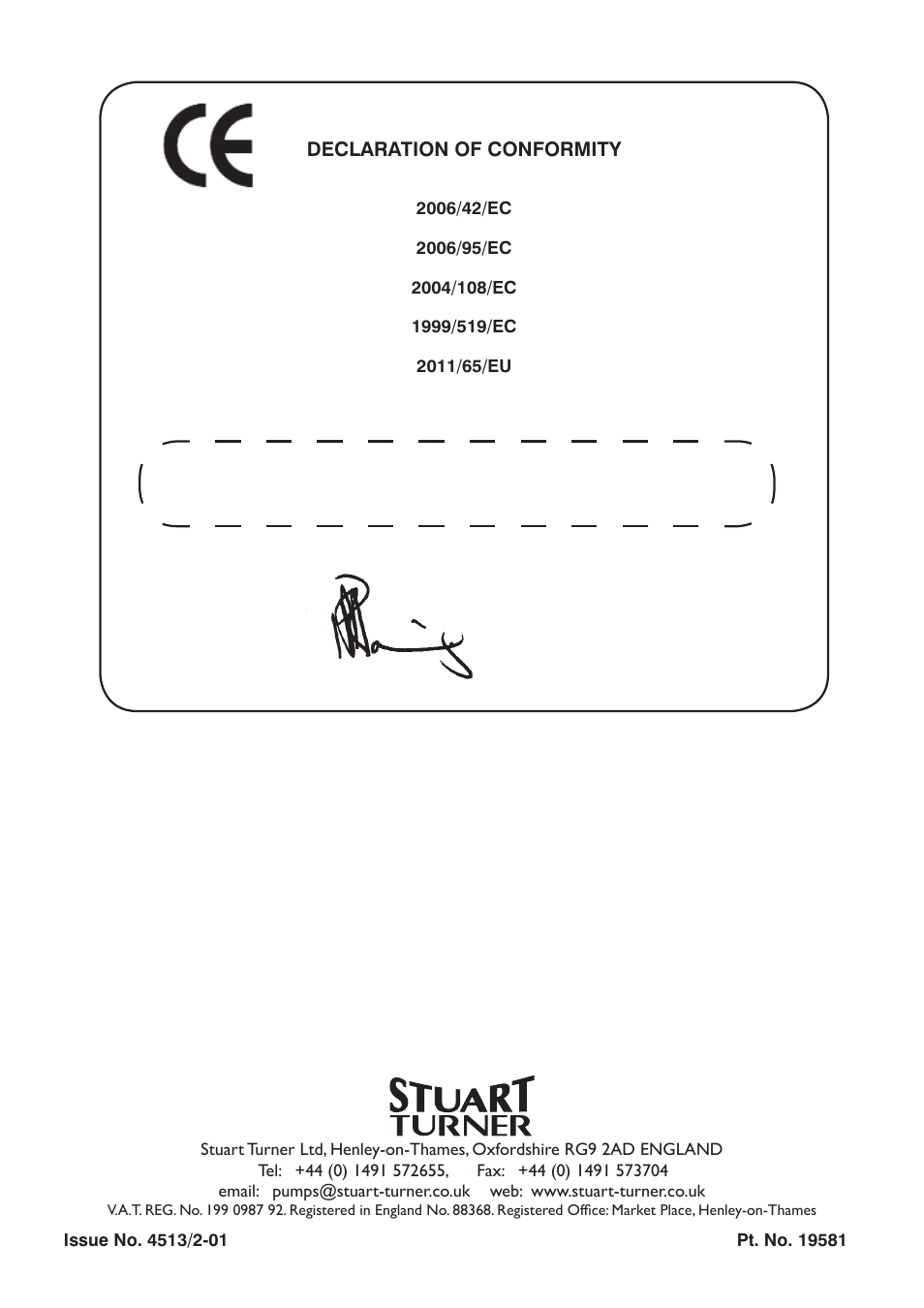 Declaration of conformity, Business development director | Stuart Turner Pumps - Lifting Station User Manual | Page 16 / 16