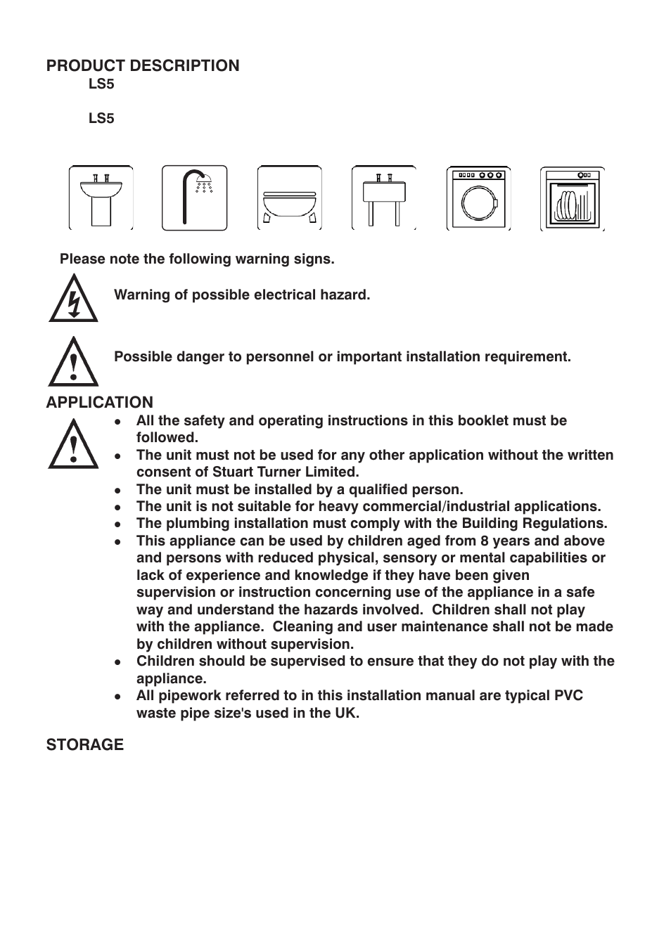 Product description, Application, Storage | Stuart Turner Pumps - Lifting Station User Manual | Page 3 / 16
