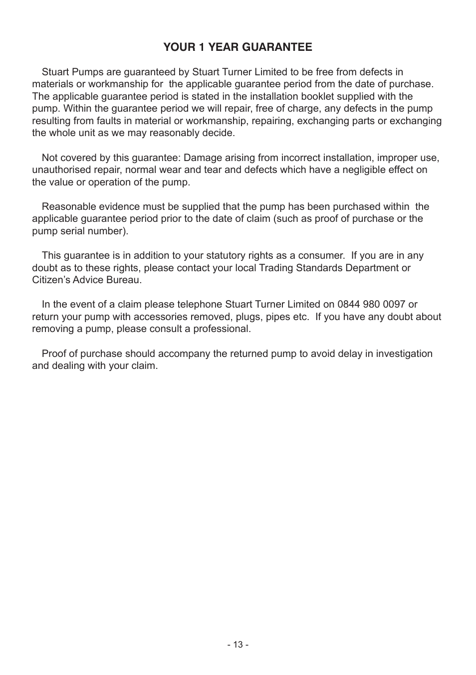 Stuart Turner Submersible Supersub VA User Manual | Page 13 / 16