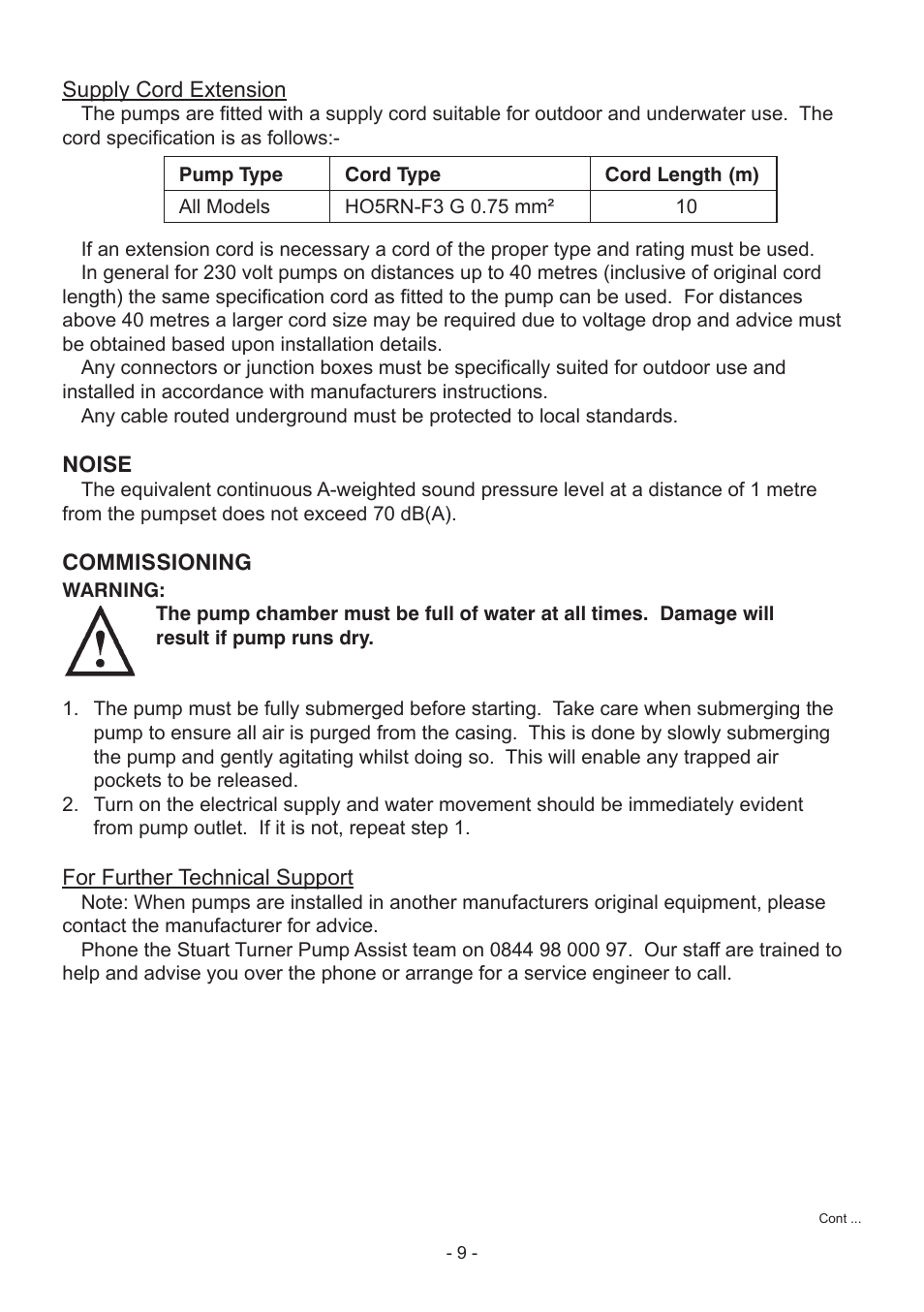 Stuart Turner Submersible Supersub VA User Manual | Page 9 / 16