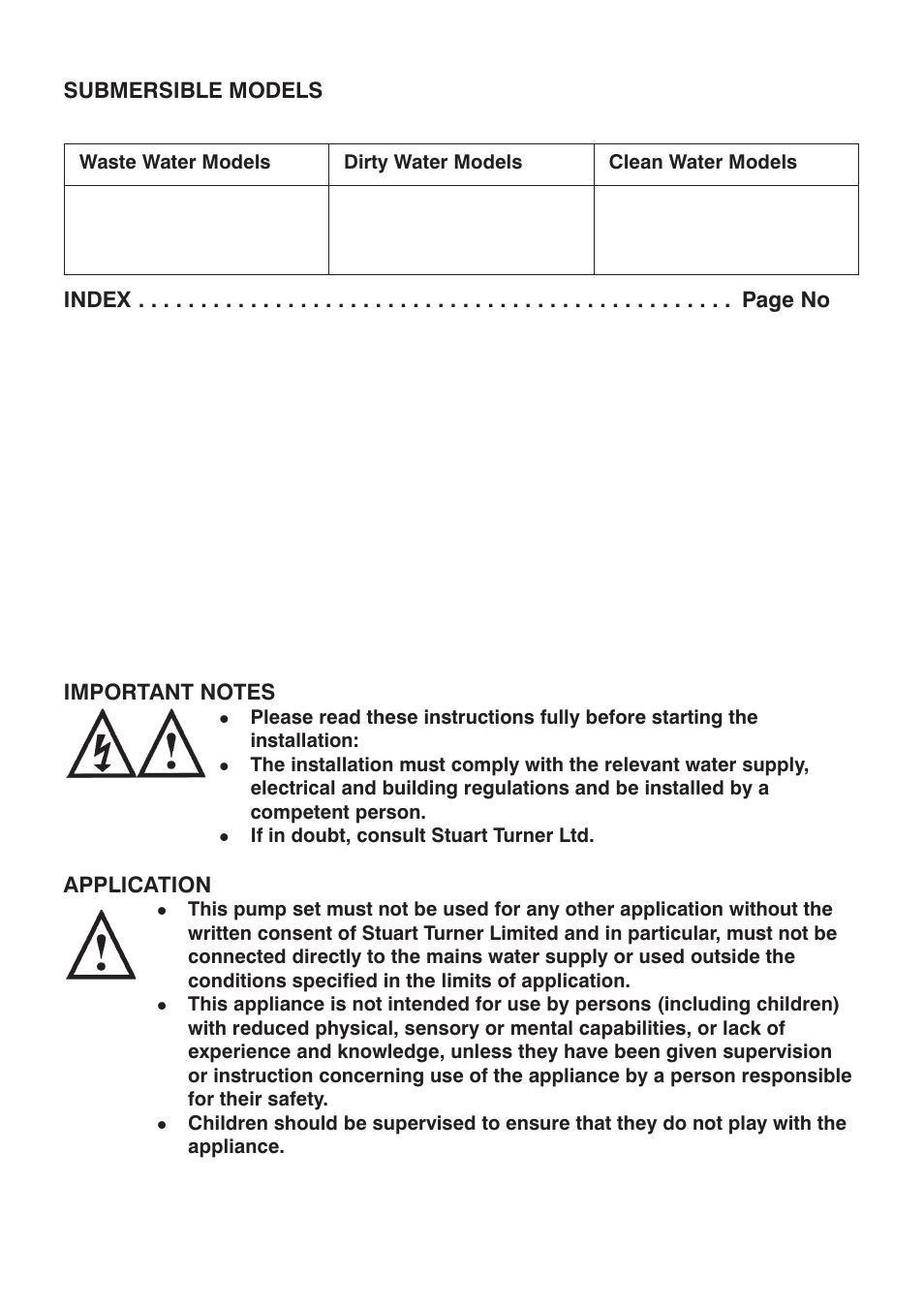 Application | Stuart Turner Submersible Supersub User Manual | Page 2 / 16