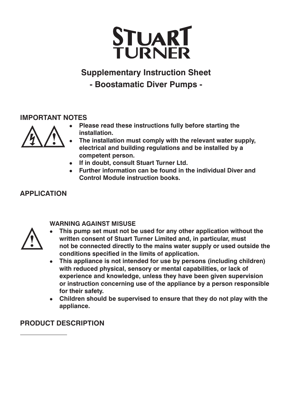 Stuart Turner Submersible Diver 35 & 45 Boostamatic User Manual | 24 pages