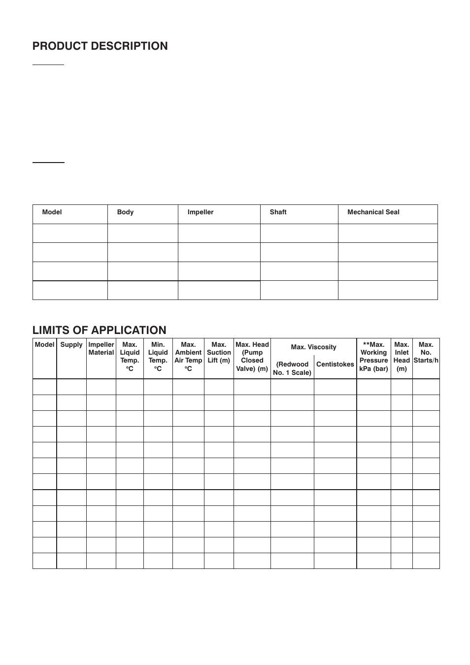 Product description motor, Pump, Limits of application | Stuart Turner Kennet 2 User Manual | Page 3 / 20