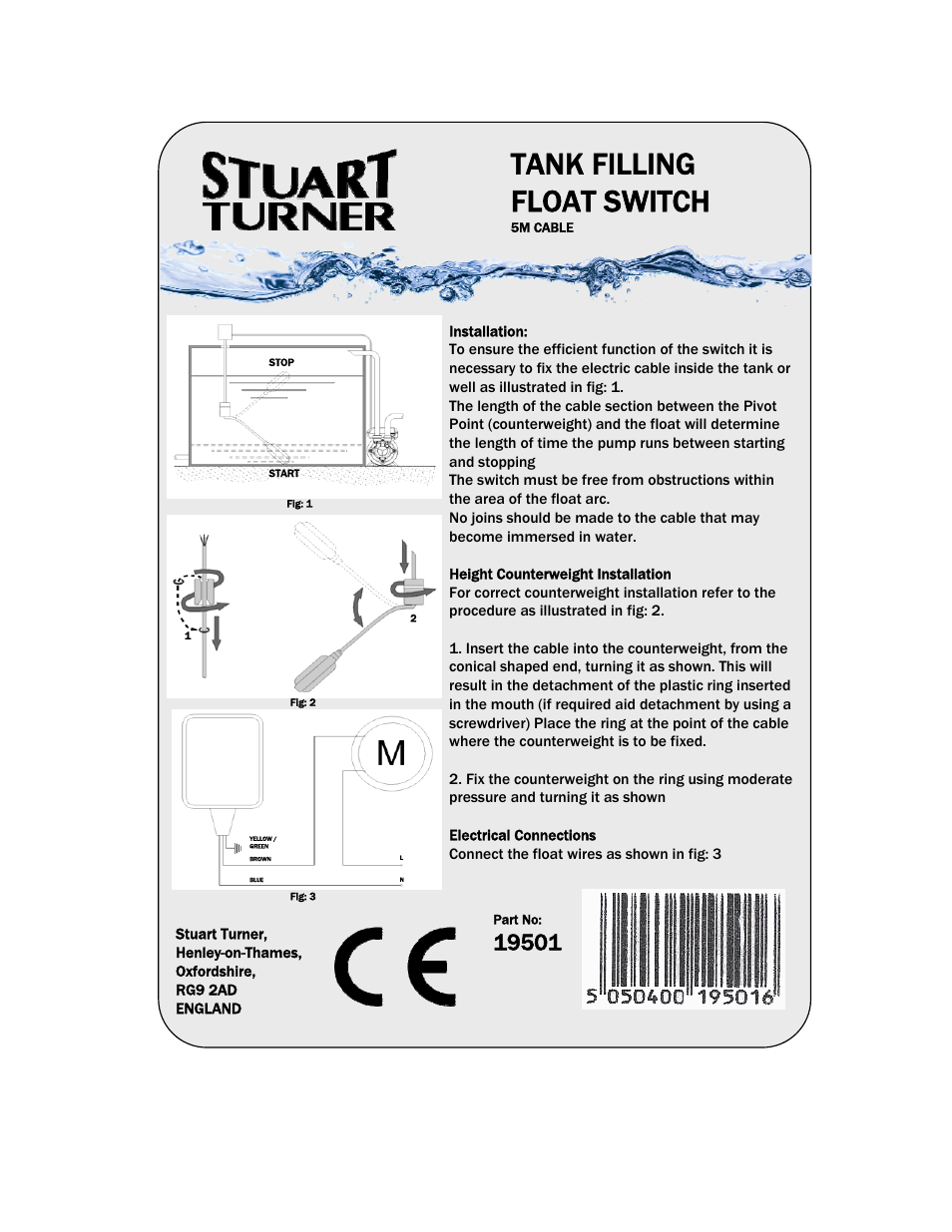 Tank filling float switch | Stuart Turner Floating Switches User Manual | Page 2 / 6