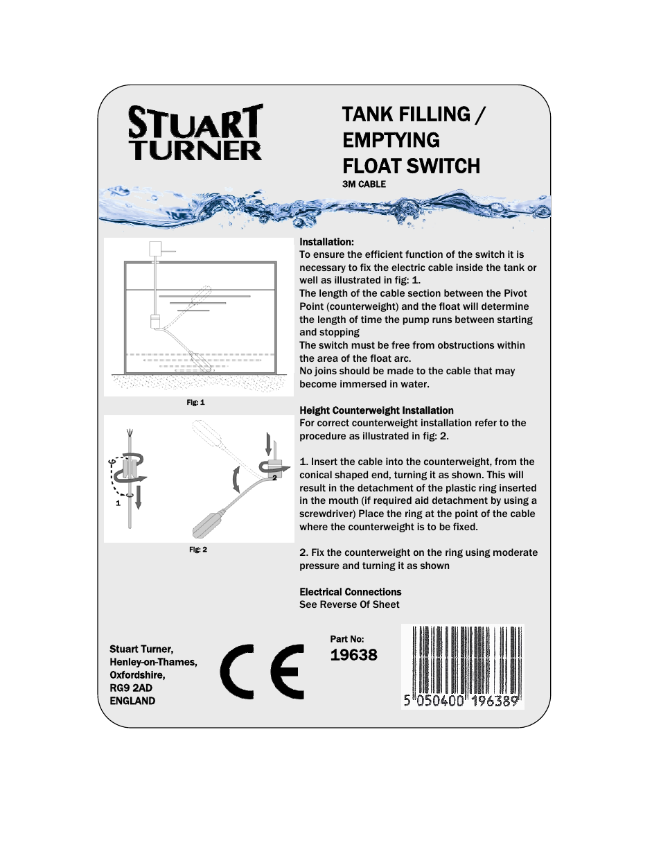 Tank filling / emptying float switch | Stuart Turner Floating Switches User Manual | Page 3 / 6