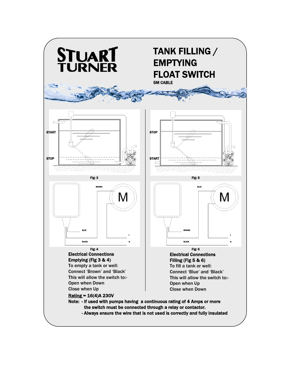 Tank filling / emptying float switch, 5m cable | Stuart Turner Floating Switches User Manual | Page 6 / 6