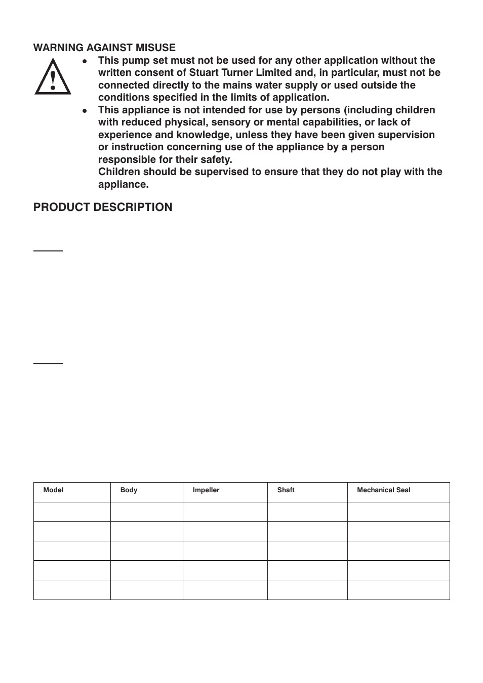 Product description, Motor, Pump | Stuart Turner LFL Automatic Flow Switch User Manual | Page 3 / 20