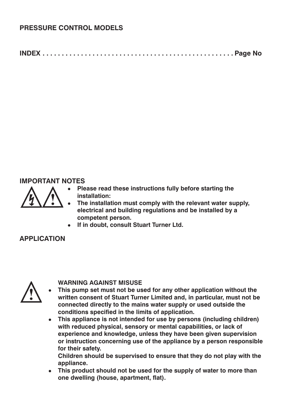 Pressure control models, Application | Stuart Turner Boostamatic4S/L7-4S User Manual | Page 2 / 20