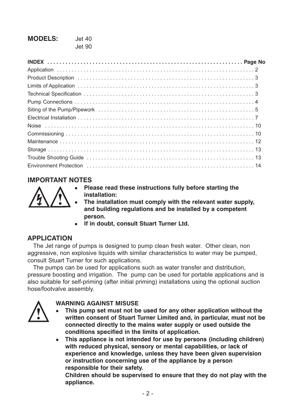 Stuart Turner Self Priming Jet 40 Centrifugal User Manual | Page 2 / 16